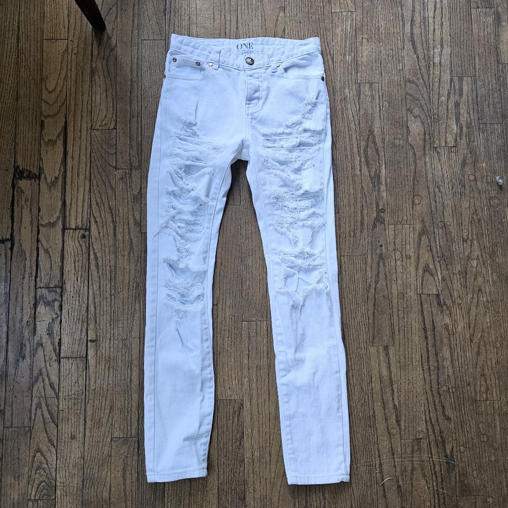 One Teaspoon Distressed Yard Birds Skinny Jeans Sz 26 NWOT - Picture 10 of 16